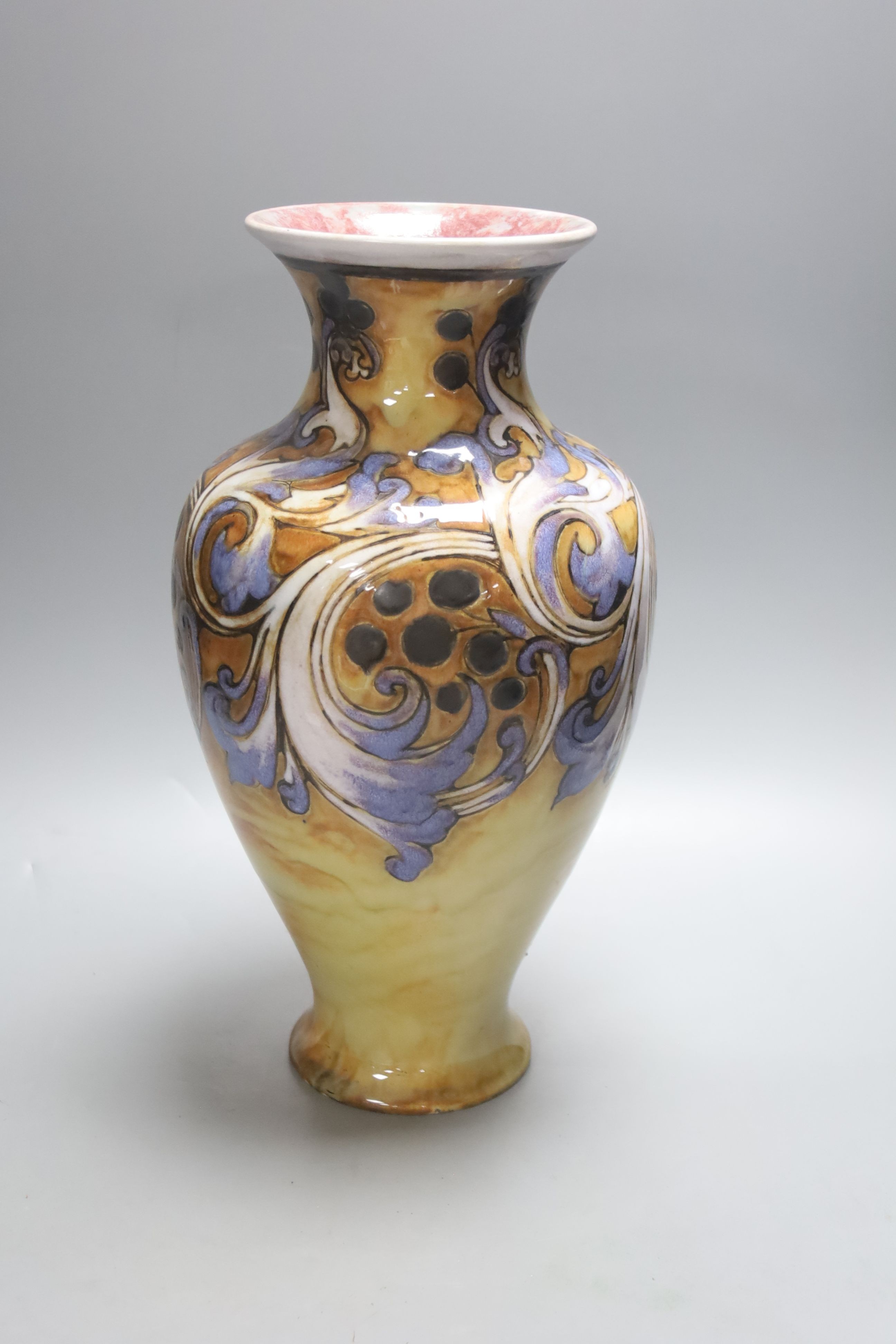 A Royal Doulton glazed stoneware vase by Mark V. Marshall, incised initials, 36cm